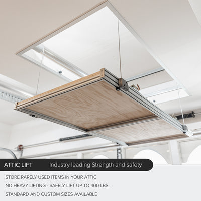 Auxx Lift attic storage solution, showcasing industry-leading strength and safety features.